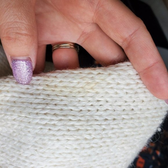 Vintage 80s Handknit White Pulliver Sweater Textured Pastel Sz M/L Cottage Core - Picture 7 of 9